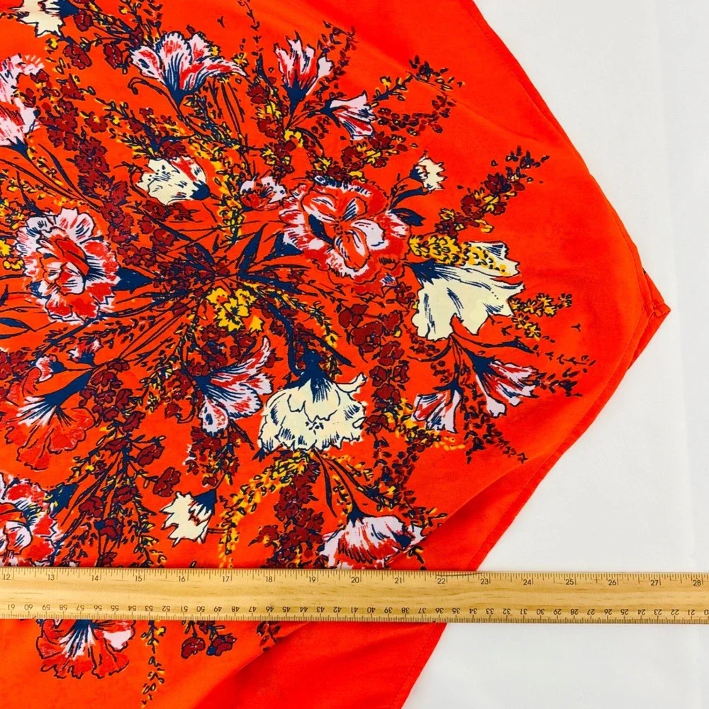 Free People Orange‎ Mixed Floral Paisley Boho Balloon Sleeve Peasant Blouse XS